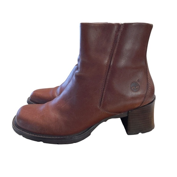 Timberland Genuine Leather Alyse Square Toe Chunky Block Heeled Ankle Boots Sz 8 - Picture 1 of 12